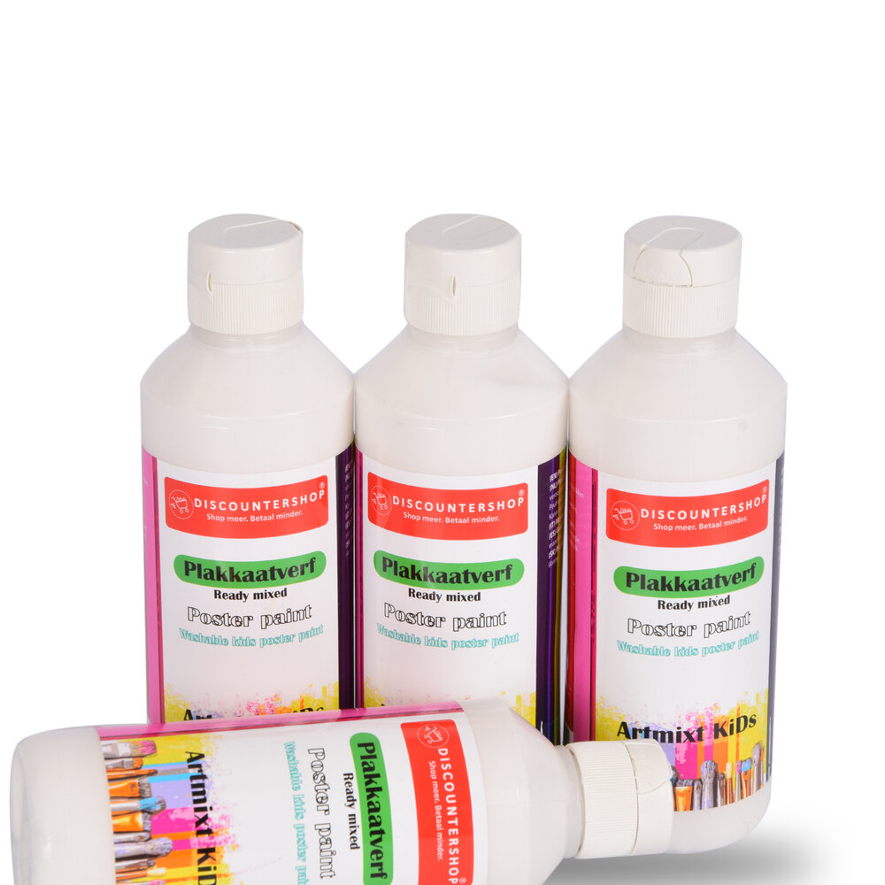 Discountershop Witte Plakkaatverf Set 4x | Waterbasis | Ondoorzichtige Consistentie | 5x16cm | Elke Set 250 ml | Geschikt voor Diverse Ondergronden |  Ideaal voor Knutselactiviteiten en Schoolprojecten Discountershop Witte Plakkaatverf Set 4x | Waterbasis | Ondoorzichtige Consistentie | 5x16cm | Elke Set 250 ml | Geschikt voor Diverse Ondergronden |  Ideaal voor Knutselactiviteiten en Schoolprojecten