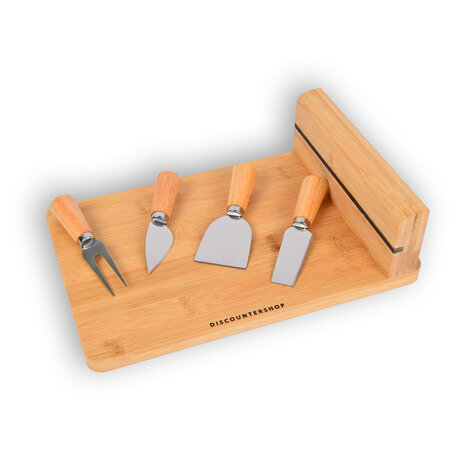Discountershop Bamboe Kaasplank met Kaasmes | Multifuntionele Kaasplankje | 5-Delige Kaasplank Set | 29cm x 20cm x 8cm