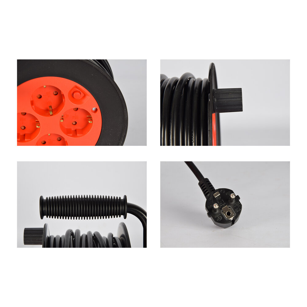 Cable reel, Cable winder, Plastic, Black, 15 meters of cable, Max  2300W, Cable drum, 3G1.0MM2 Cable, Cable roller