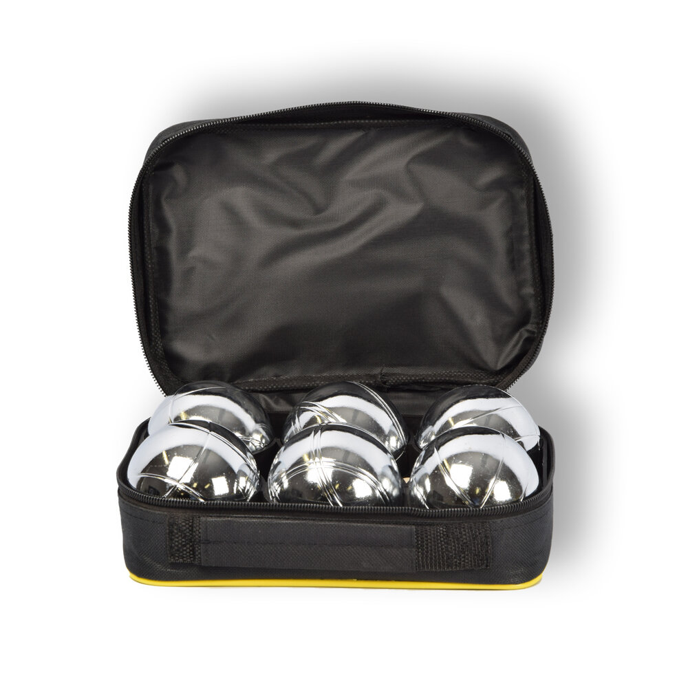 Discountershop Complete 6-piece Jeu-de-boules Set including Jack/Cochonnet, Measuring Pen and Carrying Bag - 7.3 cm Ball Diameter - Case Dimensions 22.5cm x 14.5cm x 7cm