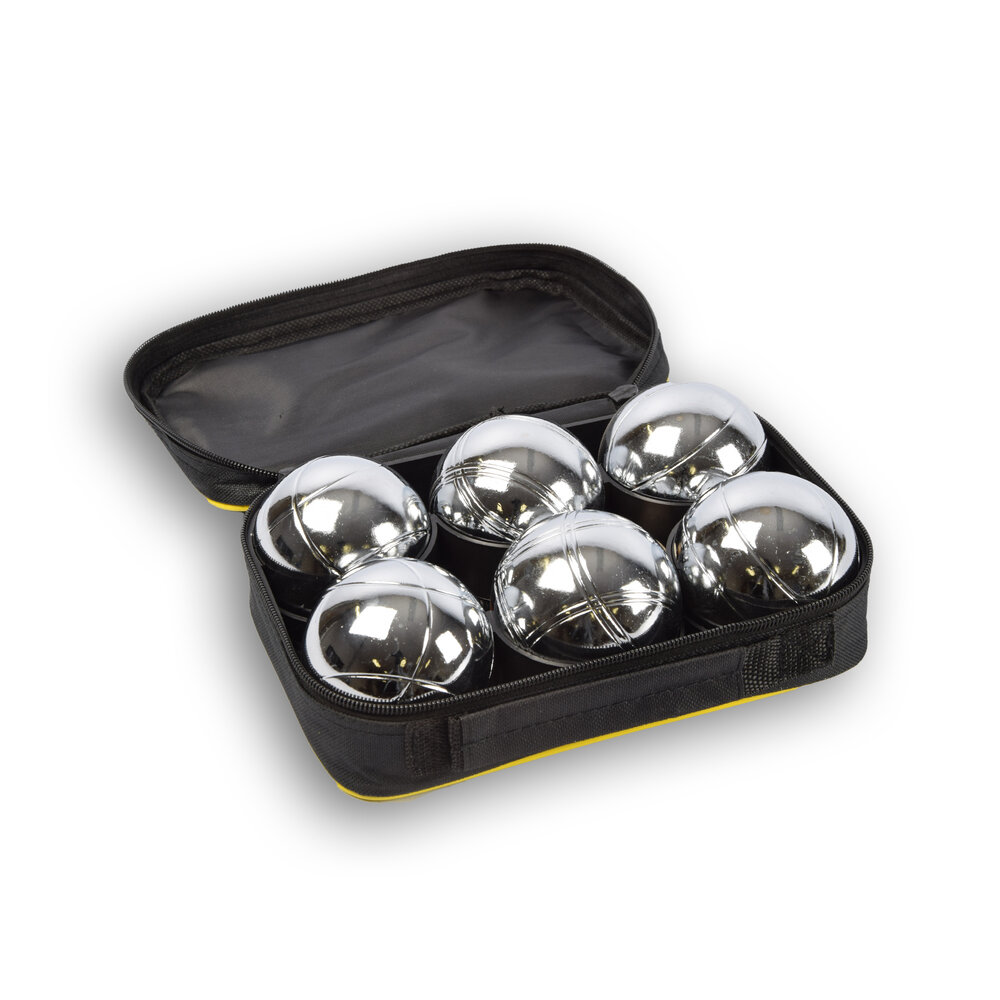 Discountershop Complete 6-piece Jeu-de-boules Set including Jack/Cochonnet, Measuring Pen and Carrying Bag - 7.3 cm Ball Diameter - Case Dimensions 22.5cm x 14.5cm x 7cm