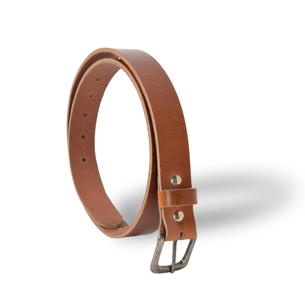 4 East 4East Unisex 100% Echt buffelleer  Riem - Tan  Broekriem - Maat 95 - Verstelbaar - 5 Gaten - Totale Lengte 111cm - Voor Dames en Heren