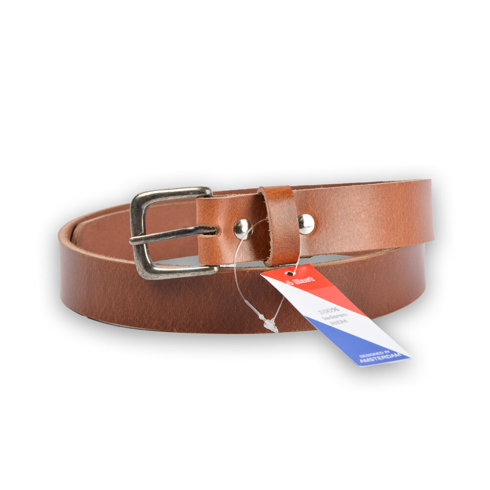 4 East 4East Unisex 100% Genuine buffalo leather Belt - Tan Trouser Belt - Size 85 - Adjustable - 5 Holes - Total Length 101cm - For Women and Men