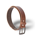 4 East 4East Unisex 100% Genuine buffalo leather Belt - brown Trouser Belt - Size 85 - Adjustable - 5 Holes - Total Length 101cm - For Women and Men