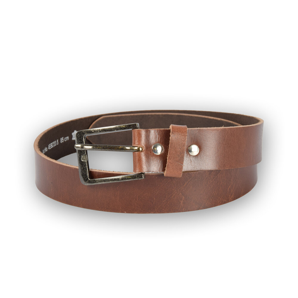 4 East 4East Unisex 100% Genuine buffalo leather Belt - brown Trouser Belt - Size 85 - Adjustable - 5 Holes - Total Length 101cm - For Women and Men