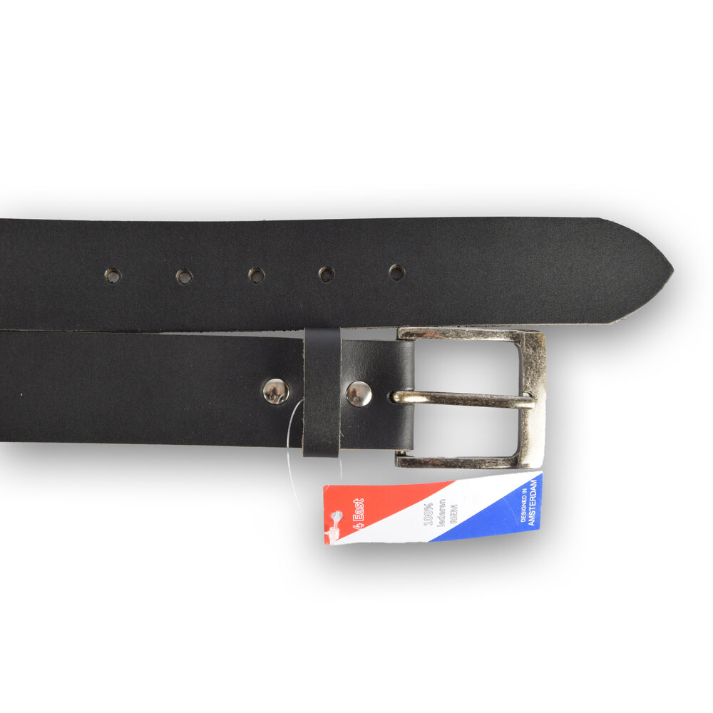 4 East 4East Unisex 100% Echt Lederen Riem - zwarte Broekriem - Maat 105 - Verstelbaar - 5 Gaten - Totale Lengte 115cm - Voor Dames en Heren - 4cm Breedte Broekriem
