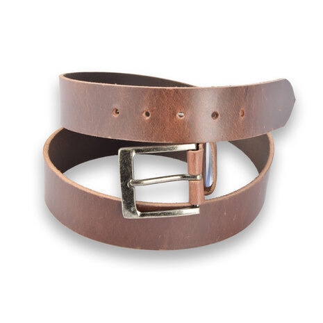 4 East 4East Unisex 100% Echt buffelleer Riem - brown Broekriem - Maat 95 - Verstelbaar - 5 Gaten - Totale Lengte 111cm - Voor Dames en Heren - 4cm Breedte Broekriem