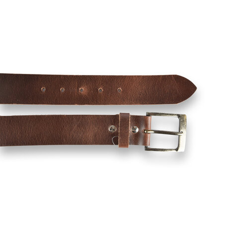 4 East 4East Unisex 100% Echt buffelleerRiem - bruin Broekriem - Maat 105 - Verstelbaar - 5 Gaten - Totale Lengte 121cm - Voor Dames en Heren - 4cm Breedte Broekriem