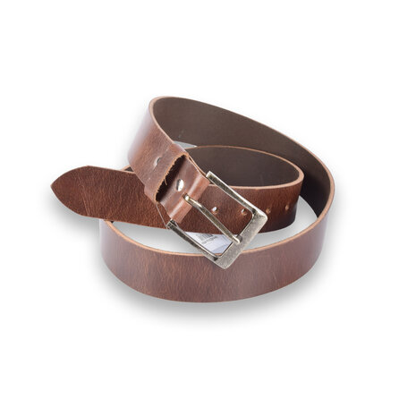 4 East 4East Unisex 100% Genuine buffalo leather Belt - brown Trouser Belt - Size 105 - Adjustable - 5 Holes - Total Length 121cm - For Women and Men - 4cm Width Trouser Belt