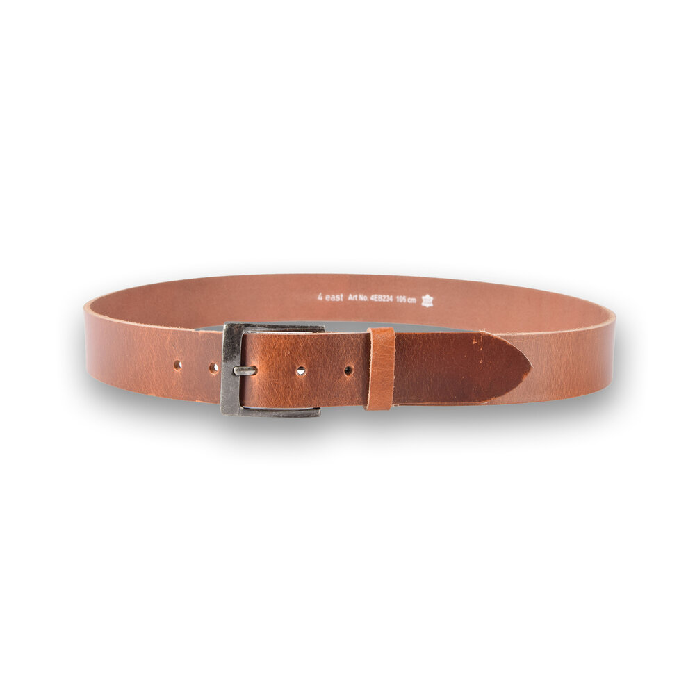 4 East 4East Unisex 100%  Genuine buffalo leather Belt - tan Trouser Belt - Size 105 - Adjustable - 5 Holes - Total Length 120cm - For Women and Men - 4cm Width Trouser Belt