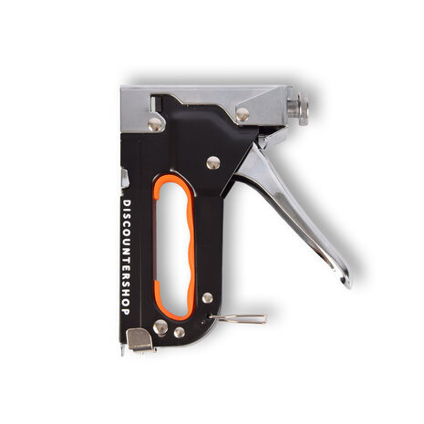 Discountershop Hand Tacker Set | 2 pieces | Powerful Staple Gun with Staples | Robust Stapler | | Metal | Orange & Black | Compact Design - 15.5cm x 2cm x 13.5cm