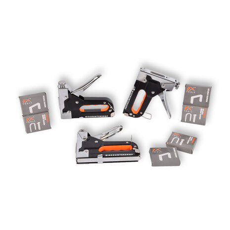 Discountershop 3 pieces Powerful Staple Gun with Staples | Robust Stapler | Orange & Black | Compact Design - 15.5cm x 2cm x 13.5cm