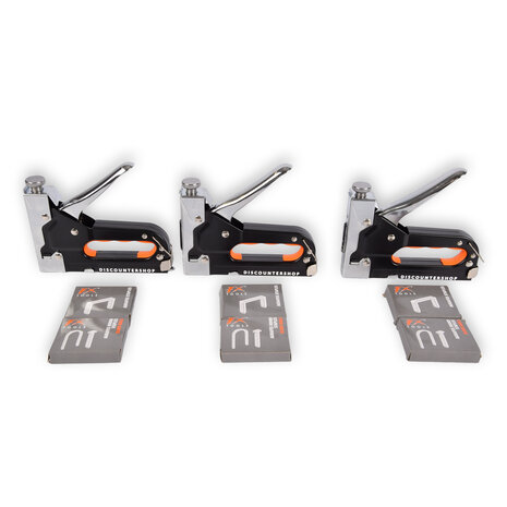 Discountershop 3 pieces Powerful Staple Gun with Staples | Robust Stapler | Orange & Black | Compact Design - 15.5cm x 2cm x 13.5cm