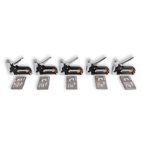 Discountershop 5 pieces Powerful Staple Gun with Staples | Robust Stapler | Orange & Black | Compact Design - 15.5cm x 2cm x 13.5cm Discountershop 5 pieces Powerful Staple Gun with Staples | Robust Stapler | Orange & Black | Compact Design - 15.5cm x 2cm x 13.5cm