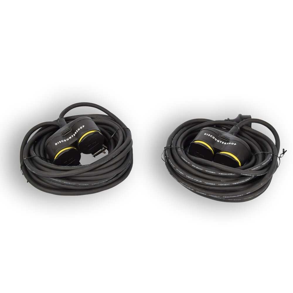 Discountershop 2x Verlengsnoer Neopreen Rubber voor buiten - 10 meter - met 2 Stekkeraansluiting  - Cable - 3G1.5MM²  - 1,5 cm dikte - 230 V Discountershop 2x Verlengsnoer Neopreen Rubber voor buiten - 10 meter - met 2 Stekkeraansluiting  - Cable - 3G1.5MM²  - 1,5 cm dikte - 230 V