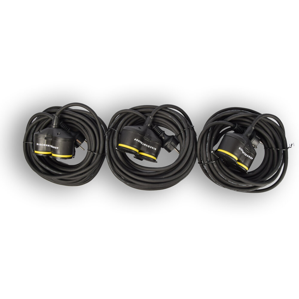Discountershop 3x Verlengsnoer Neopreen Rubber voor buiten - 10 meter - met 2 Plug connection - Cable - 3G1.5MM² - 1,5 cm dikte - 230 V Discountershop 3x Verlengsnoer Neopreen Rubber voor buiten - 10 meter - met 2 Plug connection - Cable - 3G1.5MM² - 1,5 cm dikte - 230 V