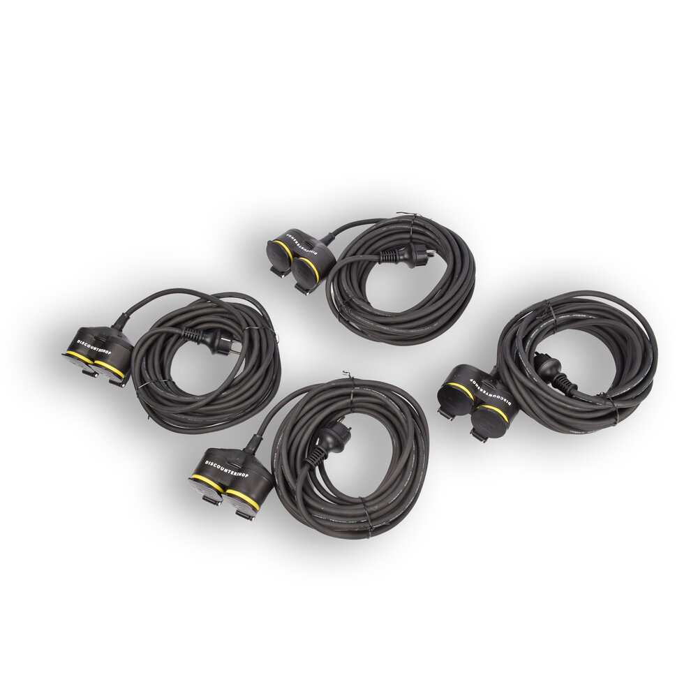 Discountershop 4x Extension cord Neoprene Rubber for outdoor - 10 meters - with 2 Plug connection - Cable - 3G1.5MM² - 1.5 cm thickness - 230 V Discountershop 4x Extension cord Neoprene Rubber for outdoor - 10 meters - with 2 Plug connection - Cable - 3G1.5MM² - 1.5 cm thickness - 230 V