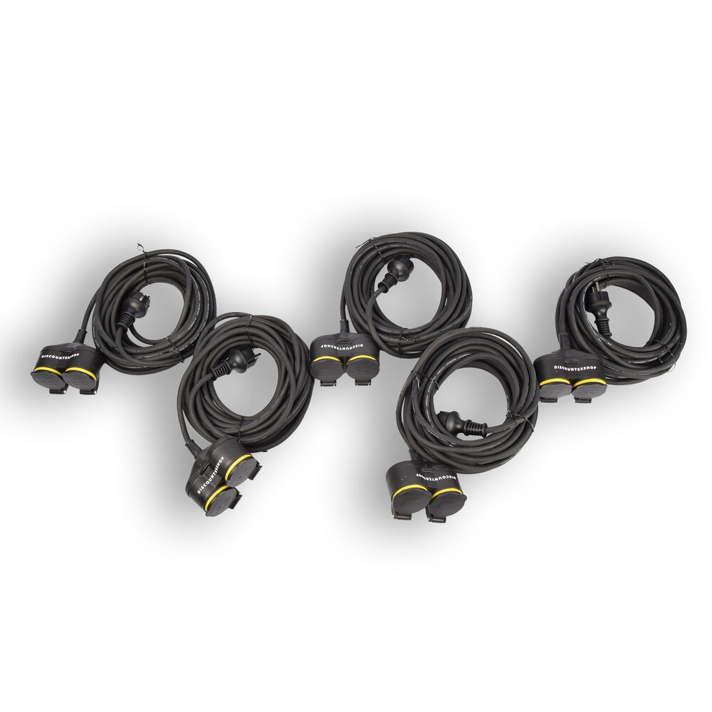 Discountershop 5x Verlengsnoer Neopreen Rubber voor buiten - 10 meter - met 2 Plug connection - Cable - 3G1.5MM²  - 1,5 cm dikte - 230 V