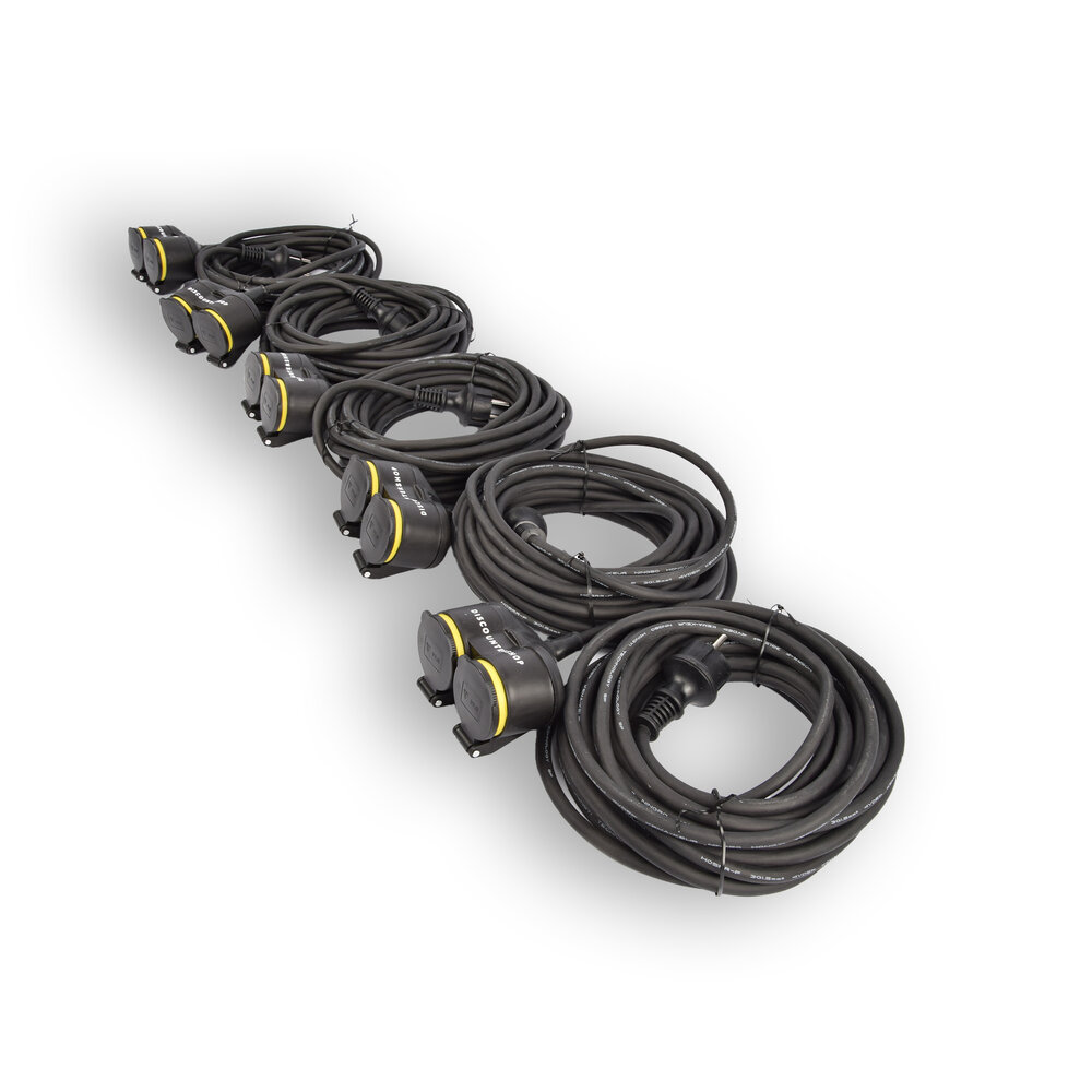 Discountershop 5x Verlengsnoer Neopreen Rubber voor buiten - 10 meter - met 2 Plug connection - Cable - 3G1.5MM²  - 1,5 cm dikte - 230 V