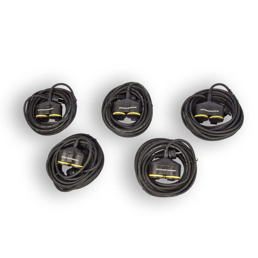 Discountershop 5x Verlengsnoer Neopreen Rubber voor buiten - 10 meter - met 2 Plug connection - Cable - 3G1.5MM²  - 1,5 cm dikte - 230 V