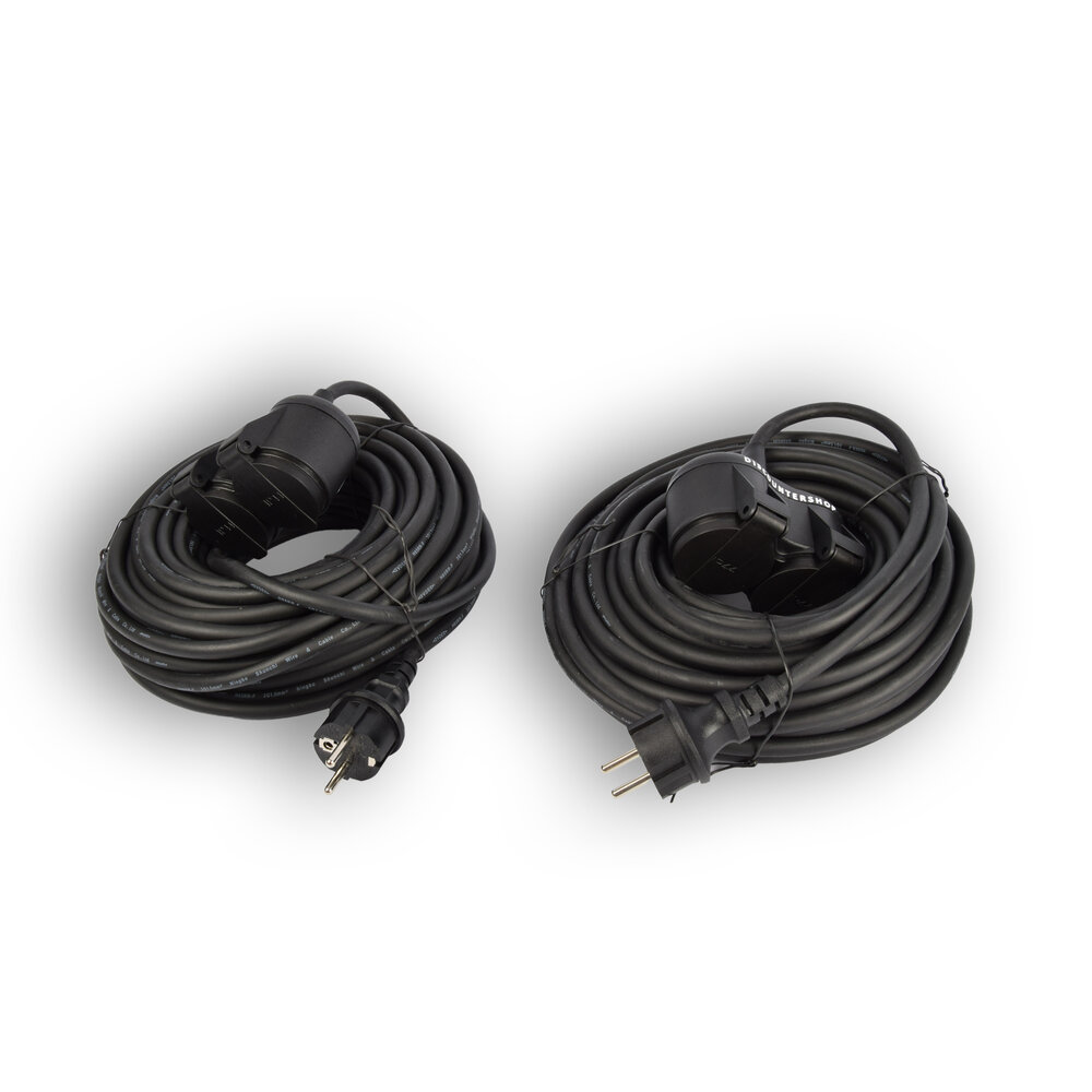 Discountershop Robust Rubber Extension Cable with 2 sockets - IP44/H05RR-F3G/1.5mm2 Neoprene 20m - Cable length - water resistant - 230V Discountershop Robust Rubber Extension Cable with 2 sockets - IP44/H05RR-F3G/1.5mm2 Neoprene 20m - Cable length - water resistant - 230V