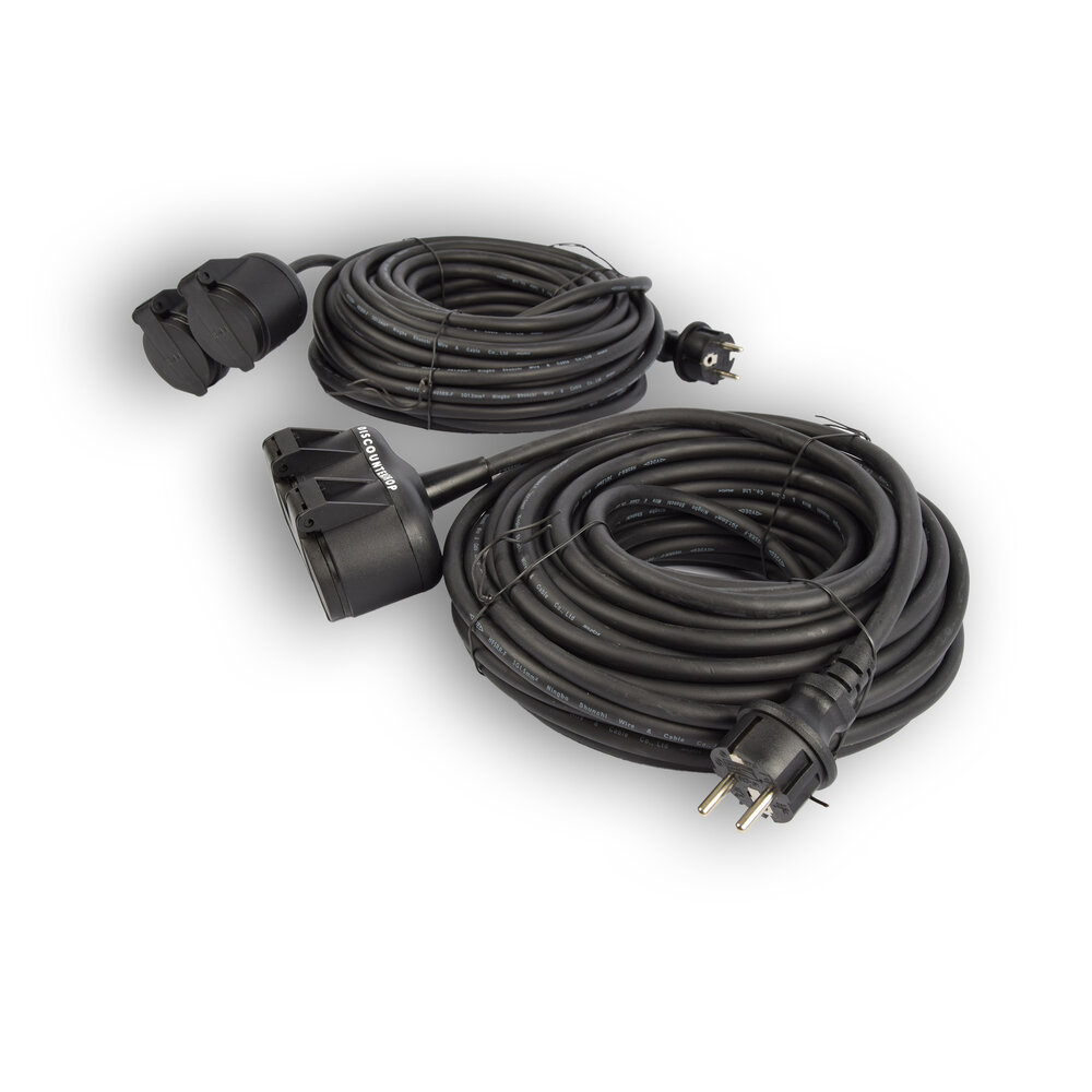 Discountershop Robust Rubber Extension Cable with 2 sockets - IP44/H05RR-F3G/1.5mm2 Neoprene 20m - Cable length - water resistant - 230V Discountershop Robust Rubber Extension Cable with 2 sockets - IP44/H05RR-F3G/1.5mm2 Neoprene 20m - Cable length - water resistant - 230V