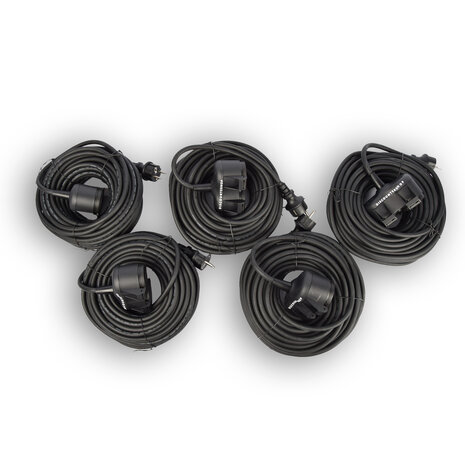 Discountershop 5x Robust Rubber Extension Cable with 2 sockets – cable - 3G1.5MM² - Black - Max 3500 Watt, 20m Cable length - IP44 - water resistant - 230V Discountershop 5x Robust Rubber Extension Cable with 2 sockets – cable - 3G1.5MM² - Black - Max 3500 Watt, 20m Cable length - IP44 - water resistant - 230V