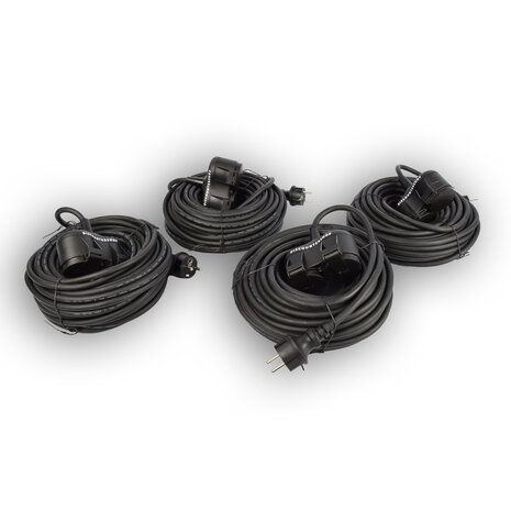 Discountershop 4x Robuust Rubber Verlengsnoer met 2 stopcontacten – cable - 3G1.5MM² - Zwarte - Max 3500 Watt, 20m Kabellengte - IP44 - waterbestendig - 230V Discountershop 4x Robuust Rubber Verlengsnoer met 2 stopcontacten – cable - 3G1.5MM² - Zwarte - Max 3500 Watt, 20m Kabellengte - IP44 - waterbestendig - 230V