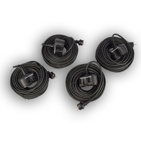 Discountershop 4x Robuust Rubber Verlengsnoer met 2 stopcontacten – cable - 3G1.5MM² - Zwarte - Max 3500 Watt, 20m Kabellengte - IP44 - waterbestendig - 230V Discountershop 4x Robuust Rubber Verlengsnoer met 2 stopcontacten – cable - 3G1.5MM² - Zwarte - Max 3500 Watt, 20m Kabellengte - IP44 - waterbestendig - 230V