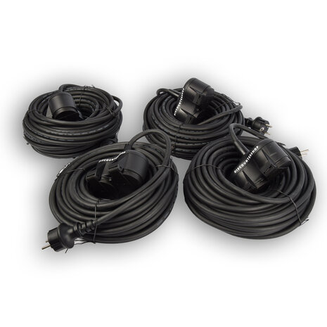 Discountershop 4x Robuust Rubber Verlengsnoer met 2 stopcontacten – cable - 3G1.5MM² - Zwarte - Max 3500 Watt, 20m Kabellengte - IP44 - waterbestendig - 230V Discountershop 4x Robuust Rubber Verlengsnoer met 2 stopcontacten – cable - 3G1.5MM² - Zwarte - Max 3500 Watt, 20m Kabellengte - IP44 - waterbestendig - 230V