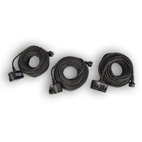 Discountershop 3x Robust Rubber Extension Cable with 2 sockets – cable - 3G1.5MM² - Black - Max 3500 Watt, 20m Cable length - IP44 - water resistant - 230V Discountershop 3x Robust Rubber Extension Cable with 2 sockets – cable - 3G1.5MM² - Black - Max 3500 Watt, 20m Cable length - IP44 - water resistant - 230V