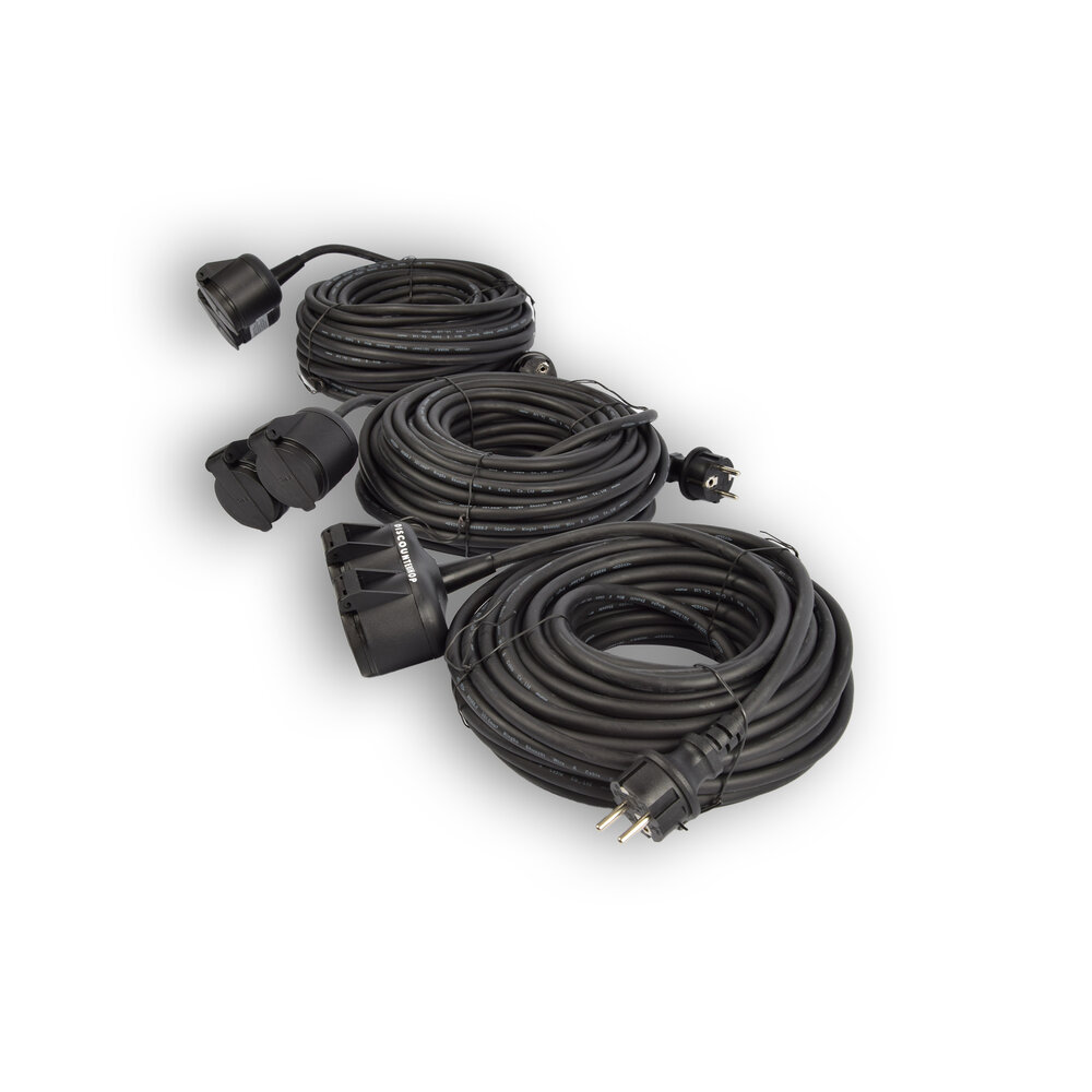 Discountershop 3x Robust Rubber Extension Cable with 2 sockets – cable - 3G1.5MM² - Black - Max 3500 Watt, 20m Cable length - IP44 - water resistant - 230V Discountershop 3x Robust Rubber Extension Cable with 2 sockets – cable - 3G1.5MM² - Black - Max 3500 Watt, 20m Cable length - IP44 - water resistant - 230V