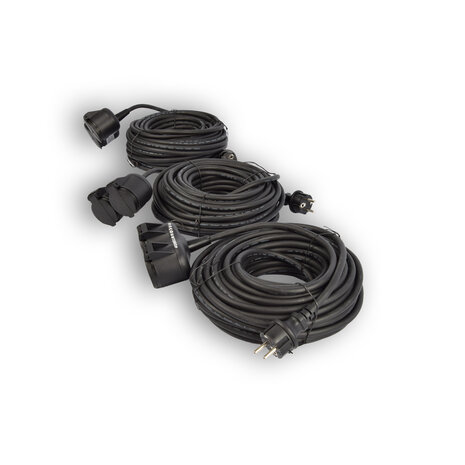 Discountershop 3x Robust Rubber Extension Cable with 2 sockets – cable - 3G1.5MM² - Black - Max 3500 Watt, 20m Cable length - IP44 - water resistant - 230V Discountershop 3x Robust Rubber Extension Cable with 2 sockets – cable - 3G1.5MM² - Black - Max 3500 Watt, 20m Cable length - IP44 - water resistant - 230V