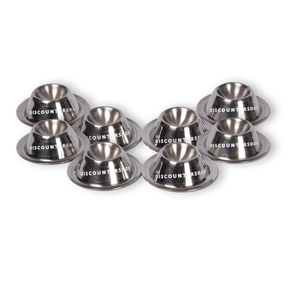 Stijlvolle RVS 2x Pasen  Eierdopjes Set van 8 - Luxe Rondvormige Eierhouders in Zilver, 8.5 cm diameter, 3.5 cm hoog, 300gm Stijlvolle RVS 2x Pasen  Eierdopjes Set van 8 - Luxe Rondvormige Eierhouders in Zilver, 8.5 cm diameter, 3.5 cm hoog, 300gm