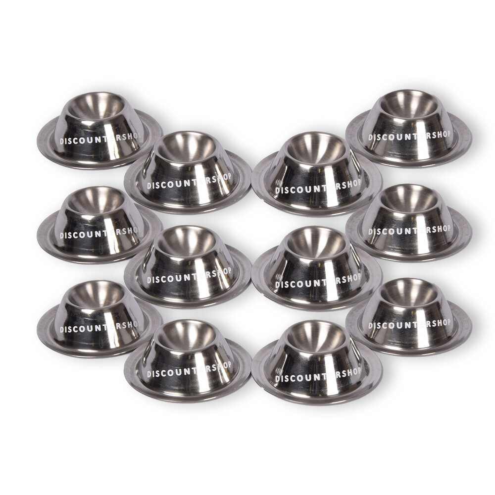 Stijlvolle RVS 3x Pasen Eierdopjes Set van 12 - Luxe Rondvormige Eierhouders in Zilver, 8.5 cm diameter, 3.5 cm hoog, 300gm Stijlvolle RVS 3x Pasen Eierdopjes Set van 12 - Luxe Rondvormige Eierhouders in Zilver, 8.5 cm diameter, 3.5 cm hoog, 300gm