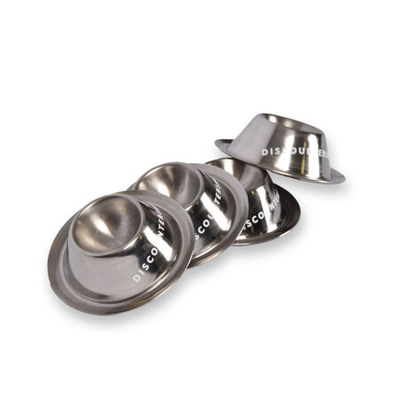 Stijlvolle RVS 1x Pasen Eierdopjes Set van 4 - Luxe Rondvormige Eierhouders in Zilver, 8.5 cm diameter, 3.5 cm hoog, 150gm Stijlvolle RVS 1x Pasen Eierdopjes Set van 4 - Luxe Rondvormige Eierhouders in Zilver, 8.5 cm diameter, 3.5 cm hoog, 150gm