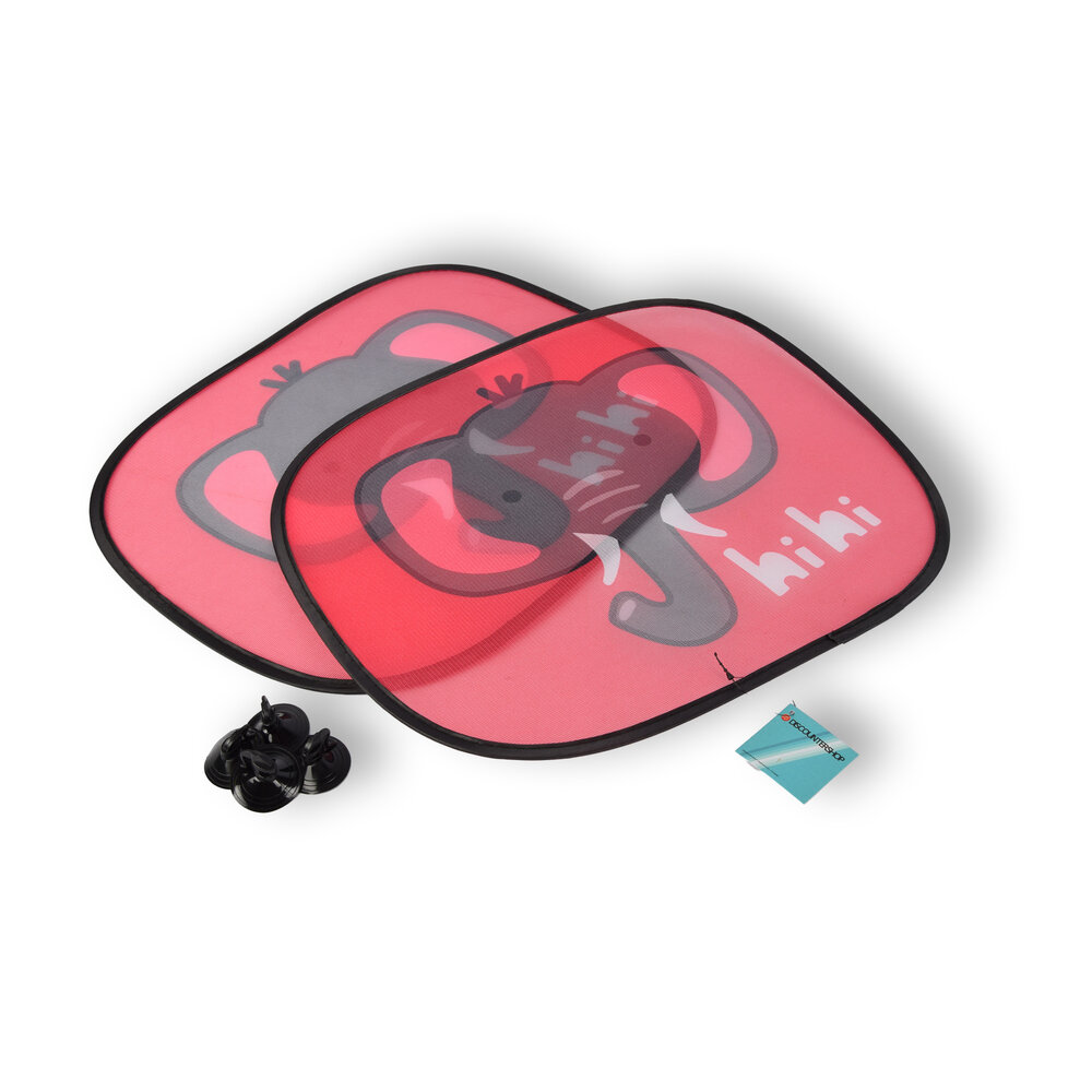 Discountershop Stijlvolle Zonwering op Maat voor Auto - 2 Zonneschermen in Rood, Grijs, Roze & Wit - Lichtgewicht Polyester - 44x38cm