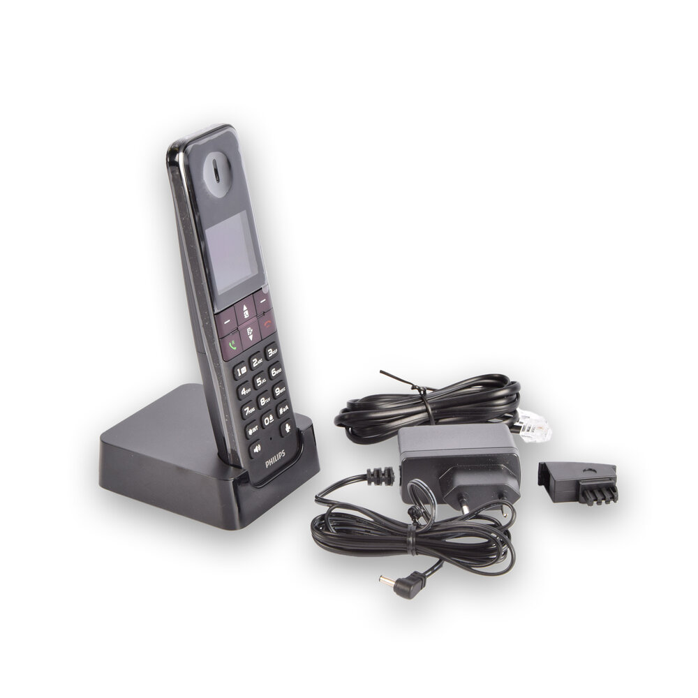 Phillips Black Cordless Phone: Compact Cordless Phone 4.5cm x 2cm x 16.5cm with Philips AAA Batteries, 100-240V Adapter, and Long Standby Time Phillips Black Cordless Phone: Compact Cordless Phone 4.5cm x 2cm x 16.5cm with Philips AAA Batteries, 100-240V Adapter, and Long Standby Time