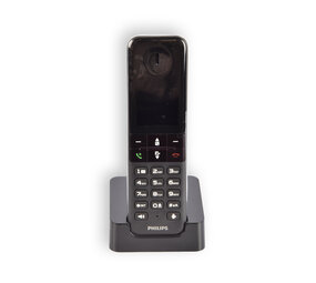 Phillips Zwarte Draadloze Telefoon: Compacte Snoerloze Telefoon 4.5cm x 2cm x 16.5cm met Philips AAA-baterijen, 100-240V Adapter, en Lange Stand-bytijd