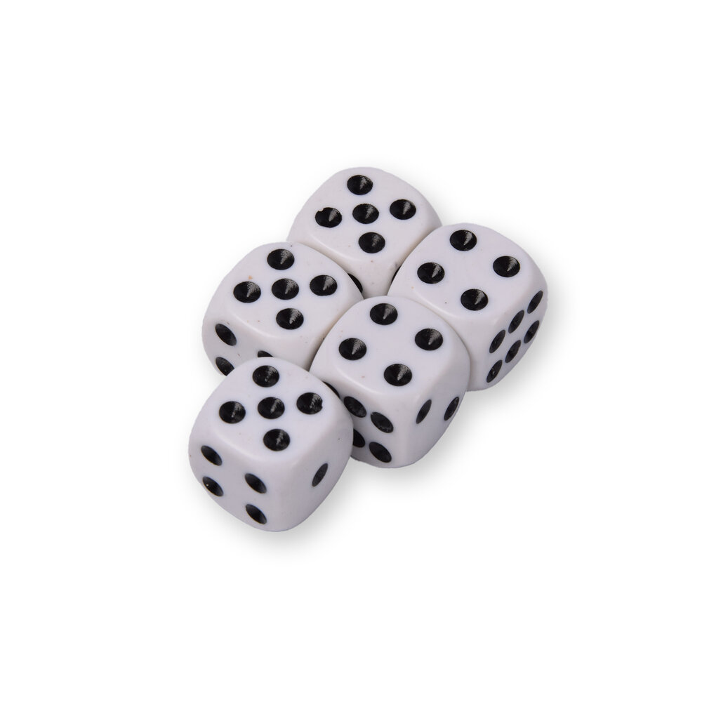 Discountershop High Quality Dice Set of 10 Pieces - Plastic Playing Stones - White/Black - 1.5cm x 1.5cm - 50g