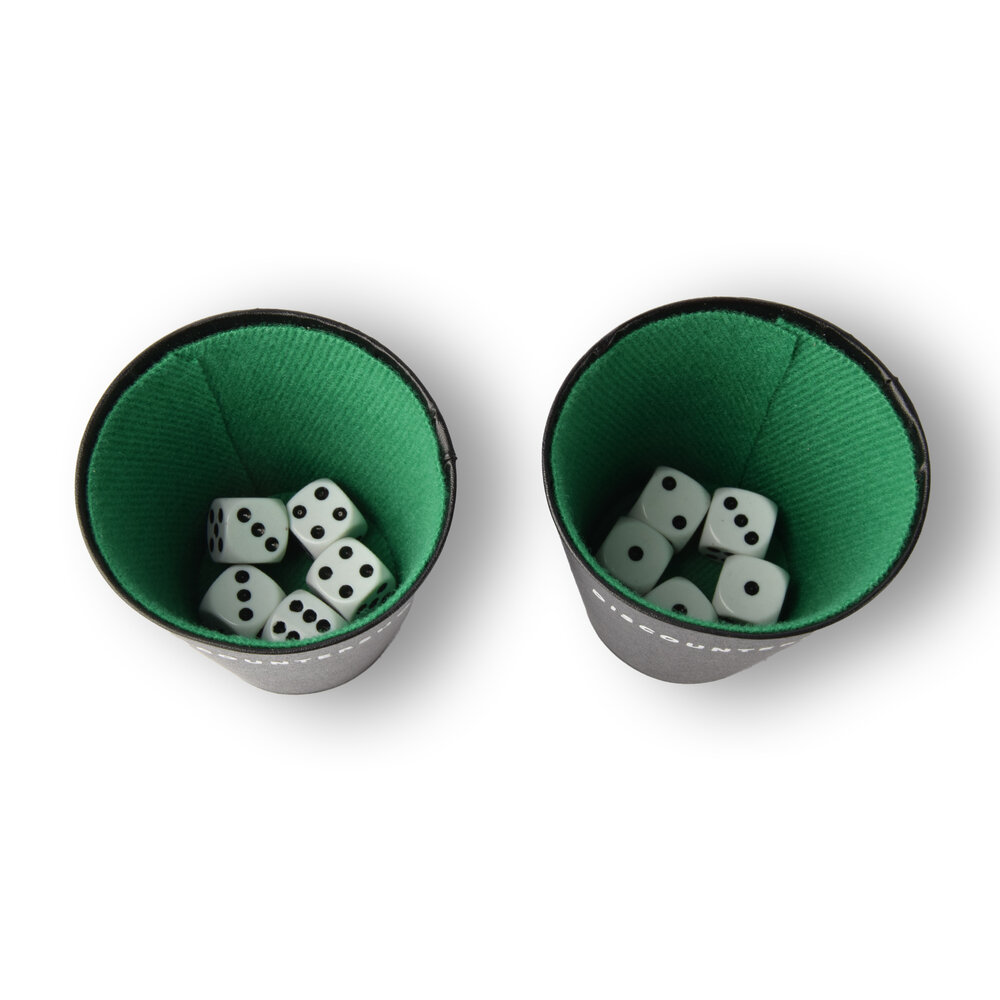 Discountershop Dice Set - 10 Plastic Game Stones with 2 Dice Cups - Gambling Stones - with 2 Single-Point Notebooks