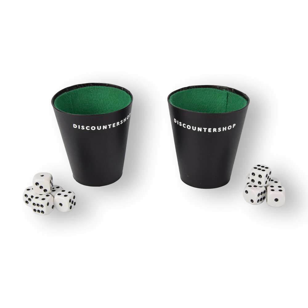 Discountershop Dice Set - 10 Plastic Game Stones with 2 Dice Cups - Gambling Stones - with 2 Single-Point Notebooks