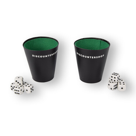 Discountershop Dice Set - 10 Plastic Game Stones with 2 Dice Cups - Gambling Stones - with 2 Single-Point Notebooks