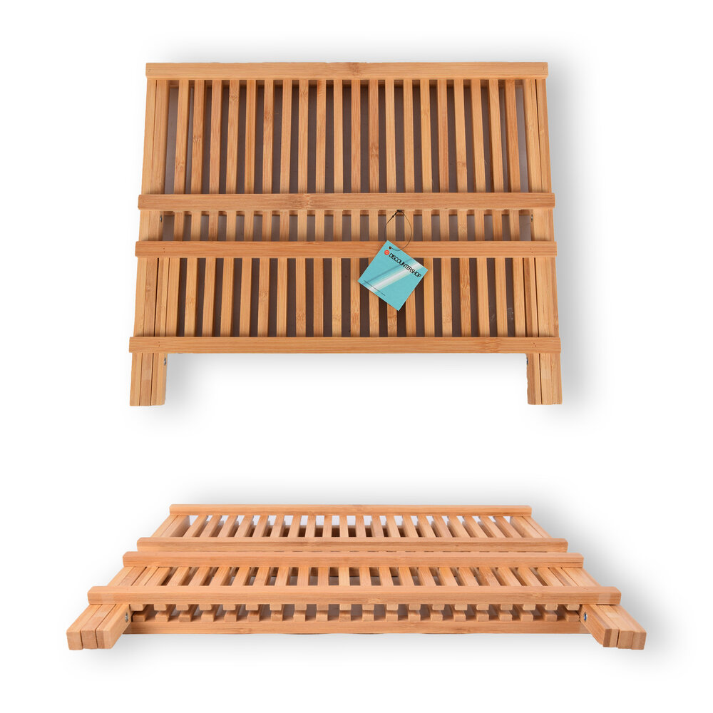 Discountershop Stijlvol Afdruiprekje voor een Georganiseerde Keuken | Opklapbaar - Licht Bruin - Bamboo | 42cm x 26cm x 31cm