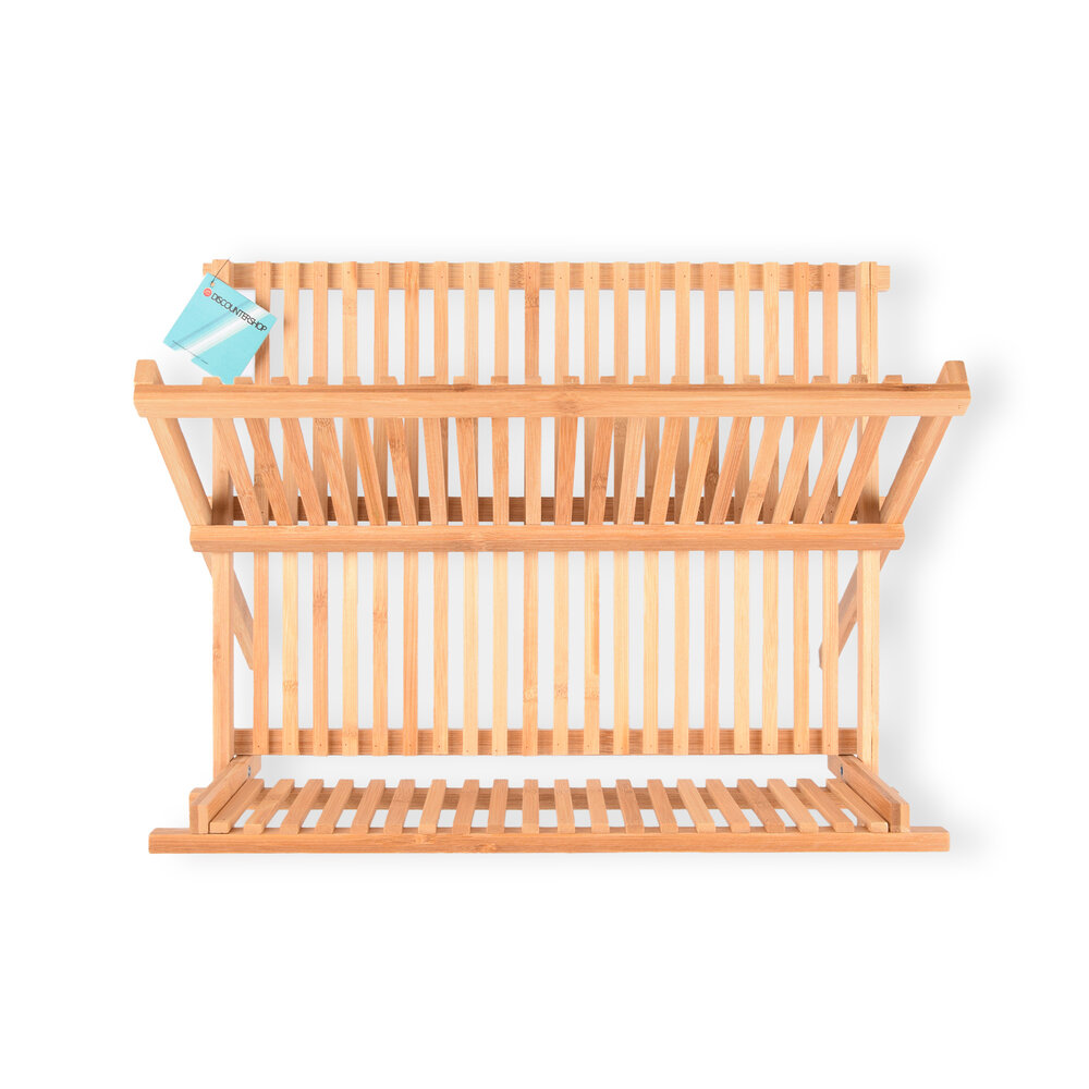 Discountershop Stijlvol Afdruiprekje voor een Georganiseerde Keuken | Opklapbaar - Licht Bruin - Bamboo | 42cm x 26cm x 31cm