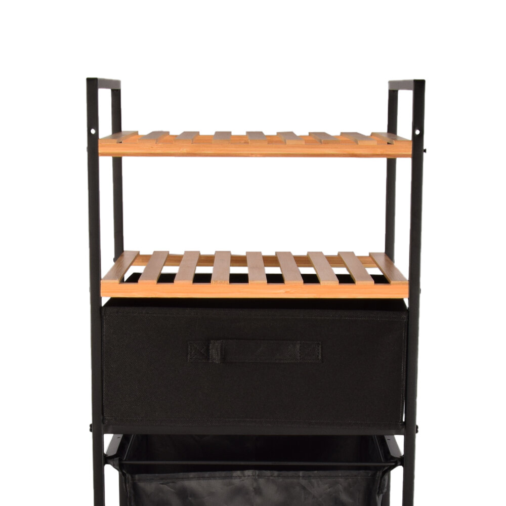 Discountershop Stylish Freestanding Bathroom Rack - Modern Bathroom Storage Rack with Laundry Basket - Towel Racks | Bamboo and Metal | 38x105.50x33 cm Discountershop Stylish Freestanding Bathroom Rack - Modern Bathroom Storage Rack with Laundry Basket - Towel Racks | Bamboo and Metal | 38x105.50x33 cm