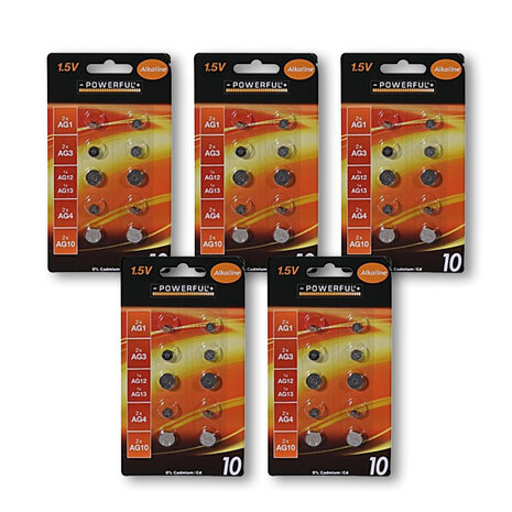 Merkloos 50-Piece Collection of High-Quality Button Cells and Batteries - Silver-colored, 1.5V Voltage - Including AG1, AG3, AG12, AG13, AG4 and AG10. Merkloos 50-Piece Collection of High-Quality Button Cells and Batteries - Silver-colored, 1.5V Voltage - Including AG1, AG3, AG12, AG13, AG4 and AG10.