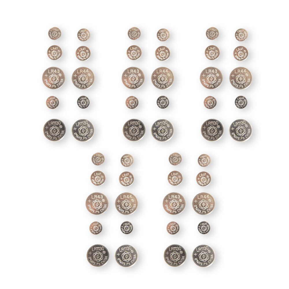 Merkloos 50-Piece Collection of High-Quality Button Cells and Batteries - Silver-colored, 1.5V Voltage - Including AG1, AG3, AG12, AG13, AG4 and AG10. Merkloos 50-Piece Collection of High-Quality Button Cells and Batteries - Silver-colored, 1.5V Voltage - Including AG1, AG3, AG12, AG13, AG4 and AG10.