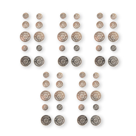 Merkloos 50-Delige Collectie van Hoogwaardige Knoopcellen en Batterijen - Zilverkleurig, 1.5V Voltage - Inclusief AG1, AG3, AG12, AG13, AG4 en AG10. Merkloos 50-Delige Collectie van Hoogwaardige Knoopcellen en Batterijen - Zilverkleurig, 1.5V Voltage - Inclusief AG1, AG3, AG12, AG13, AG4 en AG10.