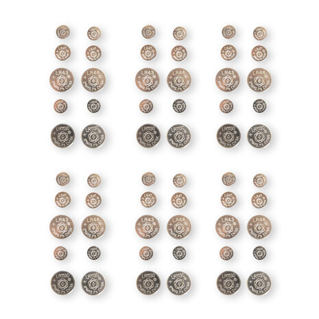 Merkloos Complete Set of 60 High Quality Silver Button Cells and Batteries - Alkaline and Lithium, 1.5V - Contains AG1, AG3, AG12, AG13, AG4 and AG10. Merkloos Complete Set of 60 High Quality Silver Button Cells and Batteries - Alkaline and Lithium, 1.5V - Contains AG1, AG3, AG12, AG13, AG4 and AG10.